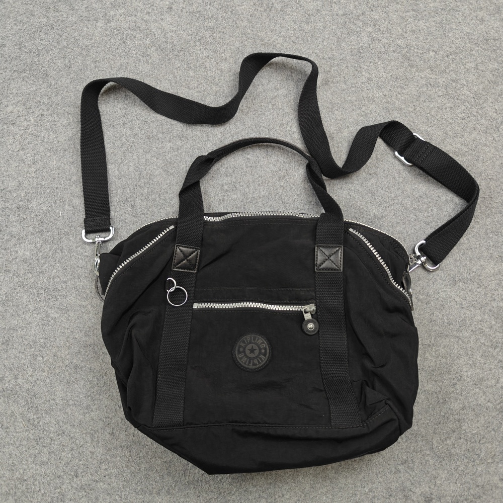 Kipling Crossbody Bag Womens Medium Black Nylon Zip Shoulder Purse Detachable